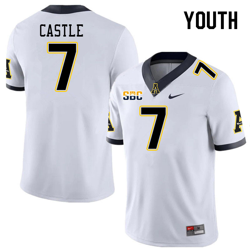Youth #7 Anderson Castle Appalachian State Mountaineers College Football Jerseys Stitched Sale-White - Click Image to Close